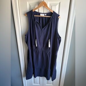 Belle Beach by Kim Gravel Cotton Gauze Smocked Waist Midi Dress Navy 3X NWOT